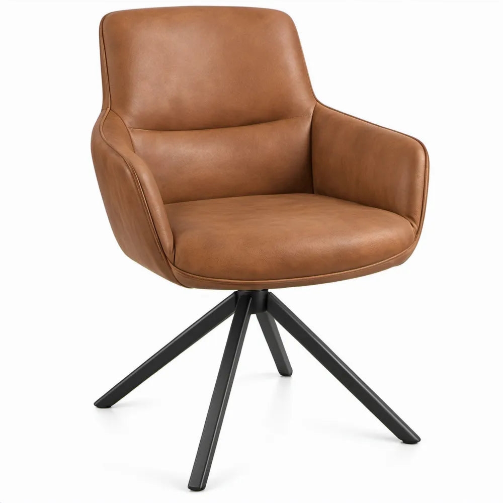 Eetkamerstoel met armleuningen 62 x 60 x 85 cm Cognac PU-kunstleer met zwart stalen onderstel