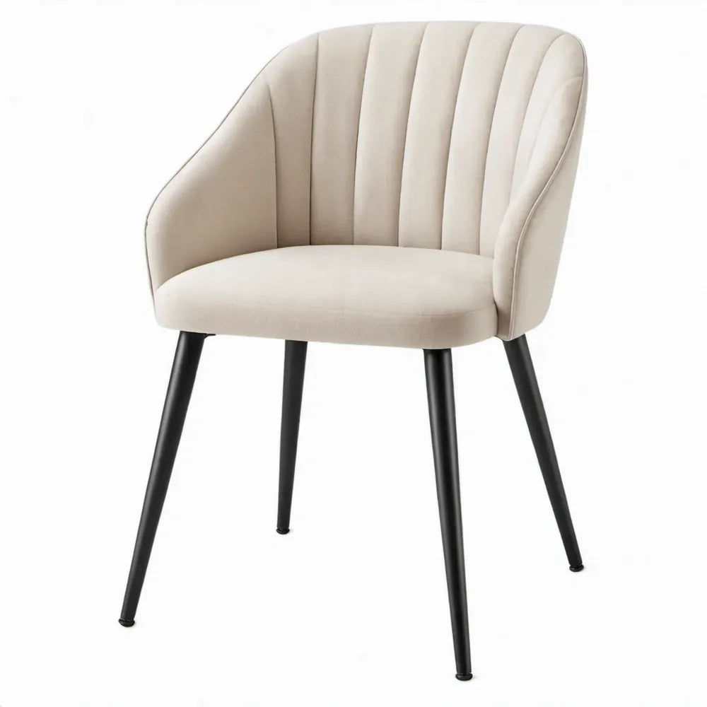 Eetkamerstoel met armleuningen 55 x 58 x 82 cm – Crèmekleurig fluweel en zwart staal