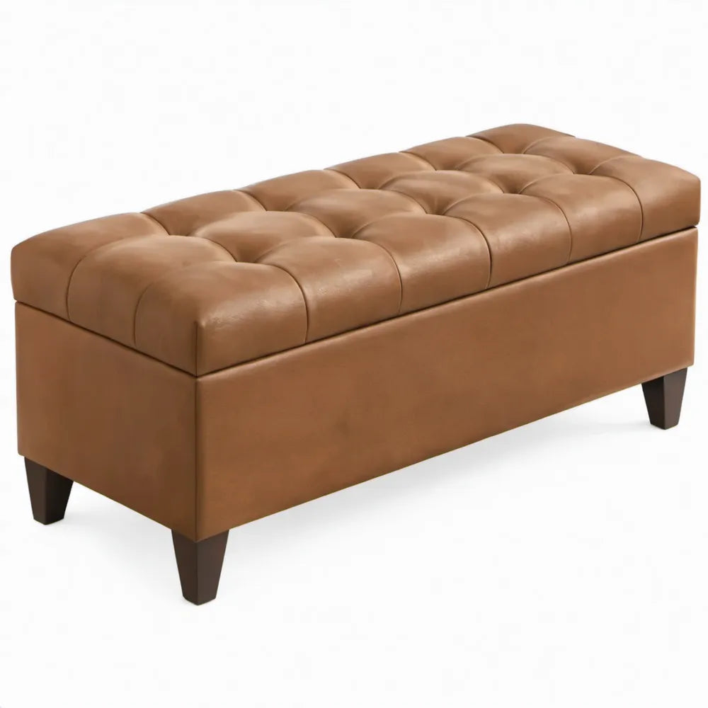 Halbank 110 x 45 x 45 cm cognacbruin met PU-kunstleer en donkerbruine houten poten