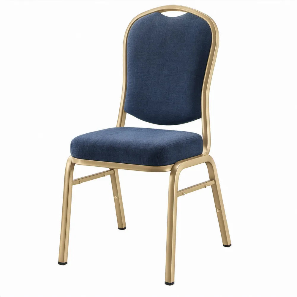 Stapelbare stoel 45 x 52 x 93 cm – Donkerblauw polyester met goudkleurig stalen frame