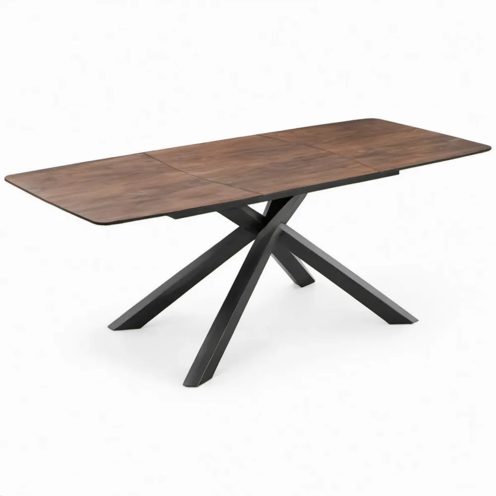 Uitschuifbare eettafel 160-200 x 90 x 76 cm in walnootbruin en zwart, MDF en staal
