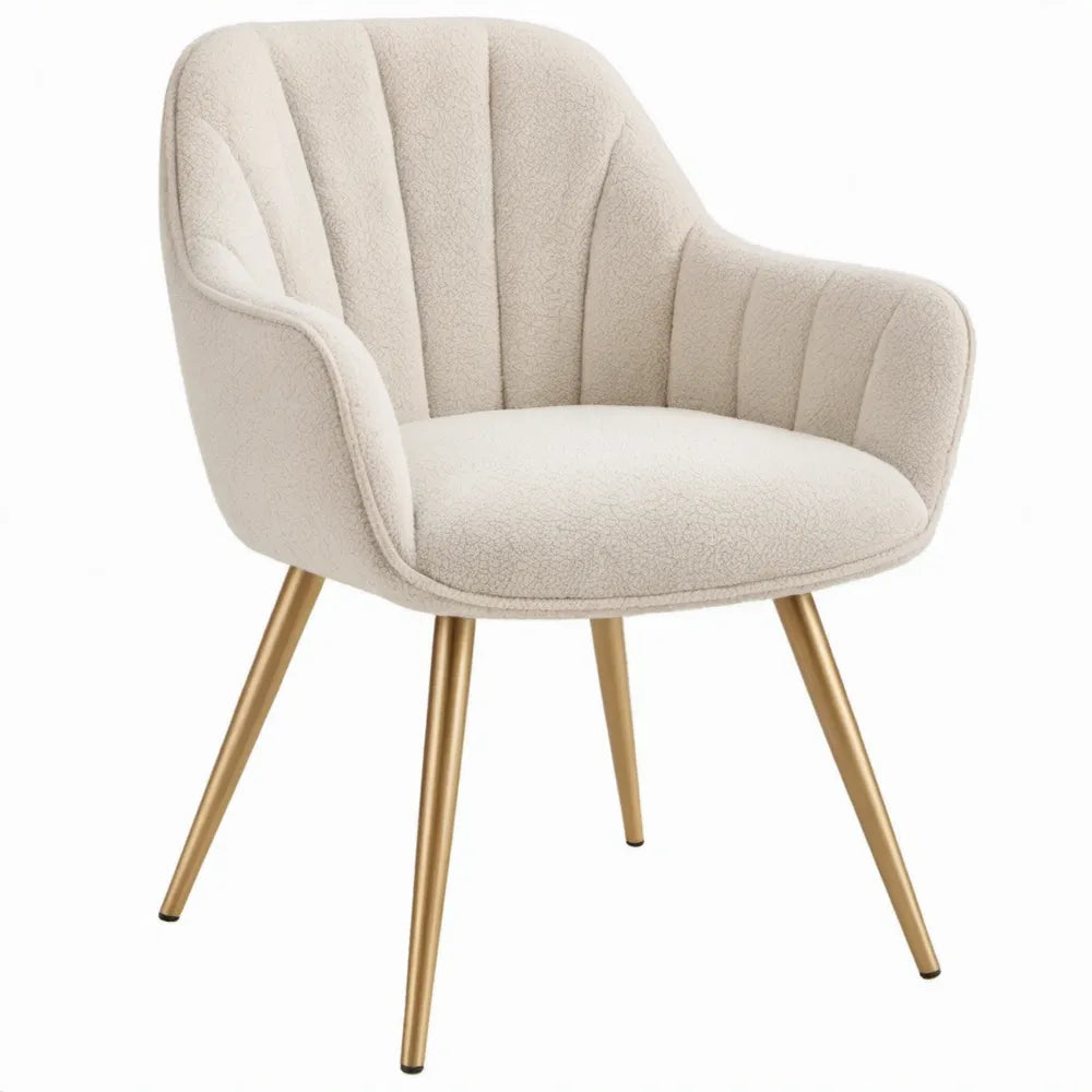 Eetkamerstoel met armleuningen 59 x 61 x 80 cm crème bouclé met goudkleurig stalen onderstel