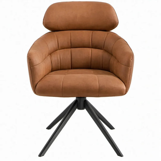 Draaibare eetkamerstoel met hoofdsteun 64 x 66 x 98 cm Cognac PU-kunstleer en Zwart staal