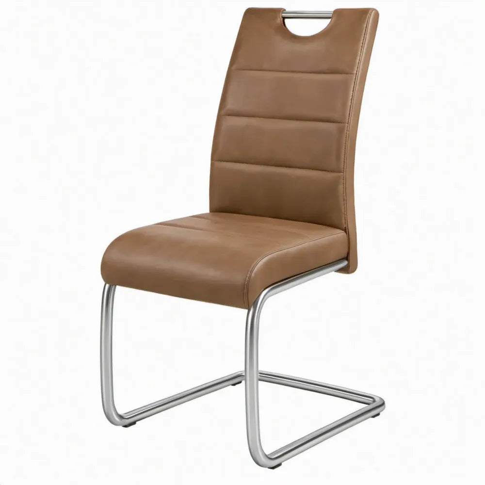 Bruine PU-kunstleren zitting met verchroomd sledeframe, 43 x 57 x 98 cm