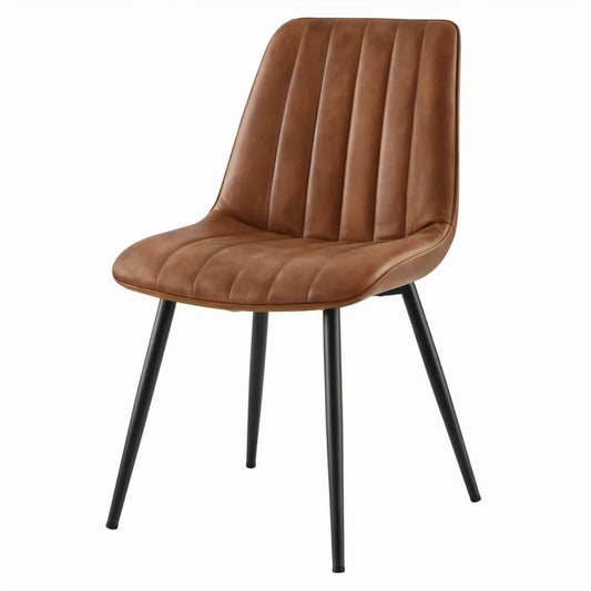 Eetkamerstoel van bruin PU-leer met zwarte stalen poten – 50 x 59 x 84 cm