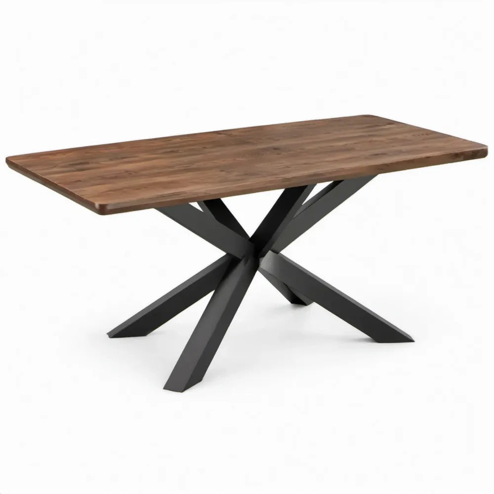 Eettafel 200 x 100 x 76 cm van massief acaciahout met zwart stalen kruispoot
