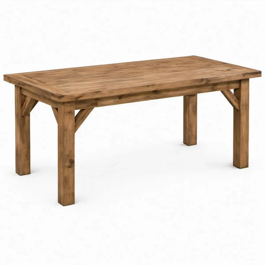 Rechthoekige eettafel 180 x 90 x 76 cm van massief teakhout, naturelbruin