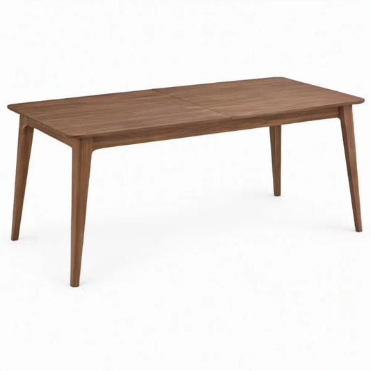 Uitschuifbare rechthoekige eettafel 160-200 x 90 x 75 cm van massief rubberhout, walnootbruin