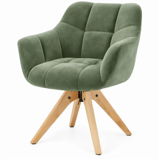 Groene fluwelen eetkamerstoel met armleuningen en beukenhouten poten, 59 x 62 x 86 cm
