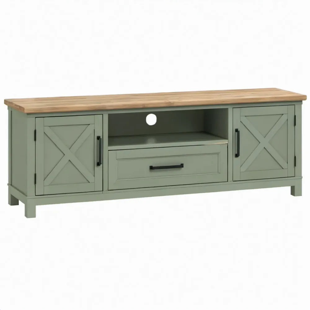 TV-meubel met 2 deuren en 1 lade, 140 x 40 x 60 cm, groen/naturel/zwart