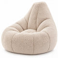 Beige peervormige bouclé zitzak met hoge rugleuning, 90 x 100 x 100 cm