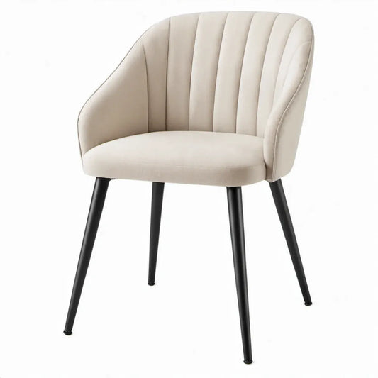 Eetkamerstoel met armleuningen 55 x 58 x 82 cm – Crèmekleurig fluweel en zwart staal