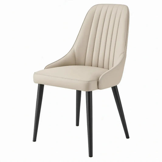 Eetkamerstoel met armleuningen, beige PU-kunstleer en zwarte stalen poten, 57 x 62 x 90 cm