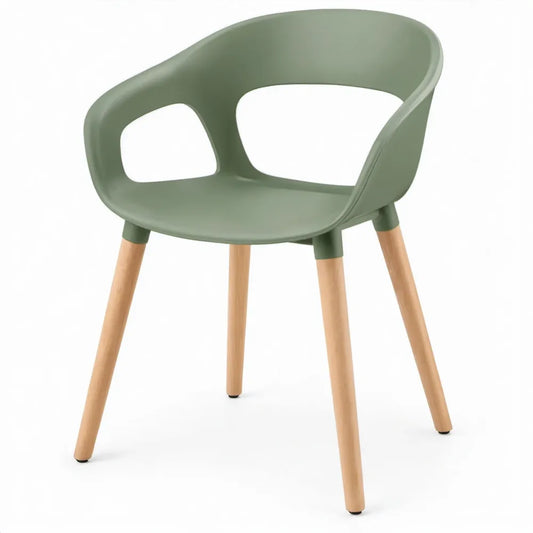 Groene eetkamerstoel met armleuningen en beukenhouten poten, 57 x 55 x 80 cm