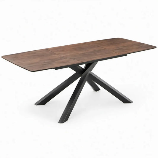Uitschuifbare eettafel 160-200 x 90 x 76 cm in walnootbruin en zwart, MDF en staal