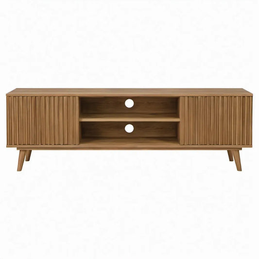 Tv-meubel met 2 schuifdeuren en open vakken, 160 x 40 x 55 cm, walnootbruin